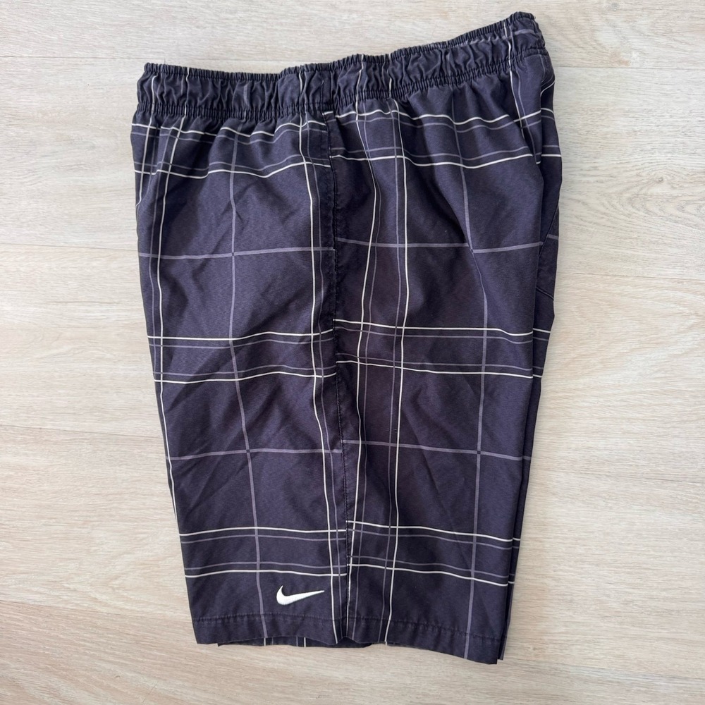 Nike Men's Large Black White Plaid Check Lined Swim Trunks Board Shorts L